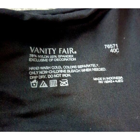 Vanity Fair Womens 40C Black Underwire Side & Back Smoothing Full Coverage Style - Picture 8 of 8